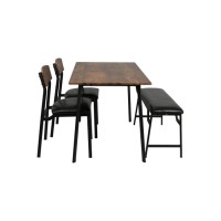 4-Piece Dining Table Set with 2 Chairs & Bench Rustic Wood Tabletop, Metal Frame, Padded Seats Space-Saving Kitchen Dining Set for Apartment, Condo, Small Spaces – Brown 4-Piece Dining Table Set with 2 Chairs & Bench Rustic Wood Tabletop, Metal Frame, Padded Seats Space-Saving Kitchen Dining Set for Apartment, Condo, Small Spaces – Brown